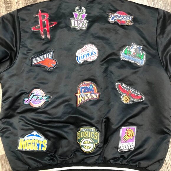 NBA Jacket All Teams Patches Jeff Hamilton Vintage SIZE XL Black Satin - Picture 4 of 8